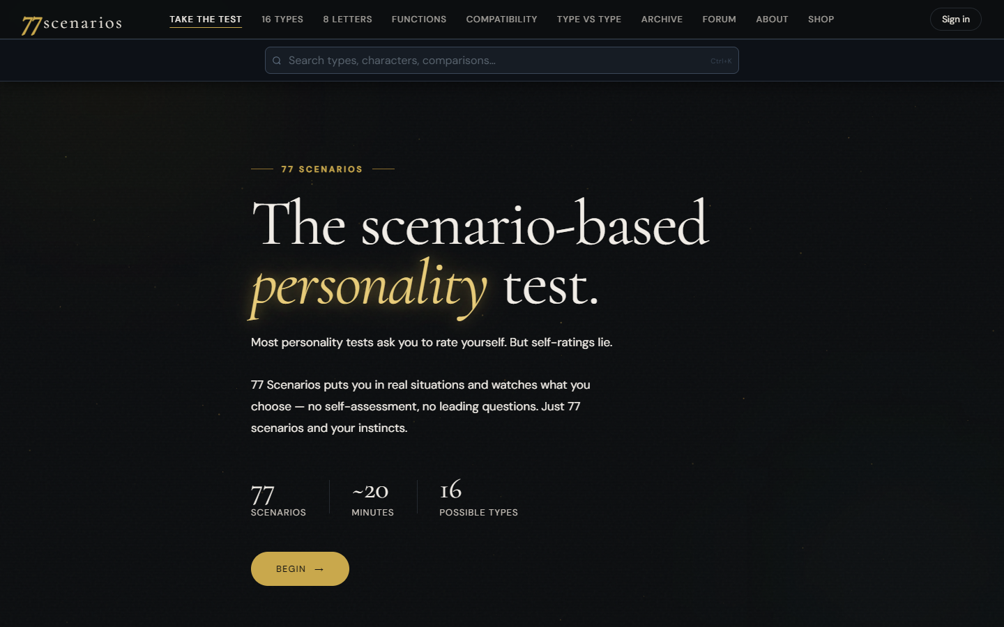 77 Scenarios landing page
