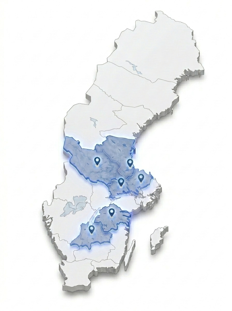 3D Coverage map of Webbitar service areas in Sweden: Dalarna, Gästrikland, Västerås, Linköping, and Jönköping